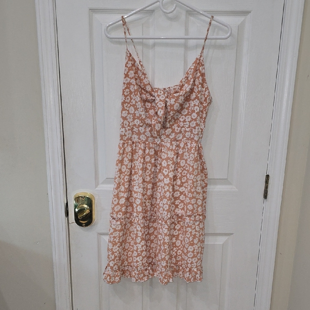 Floral Spaghetti Strap Dress - Tan Size Small